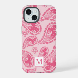 Padrão Retro de Paisley Rosa Monograma Moderno