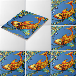 Padrão Retro de Peixe Koi em Art Nouveau