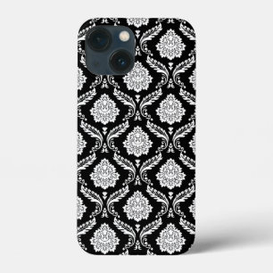Padrão Rococó Damask Branco no Preto