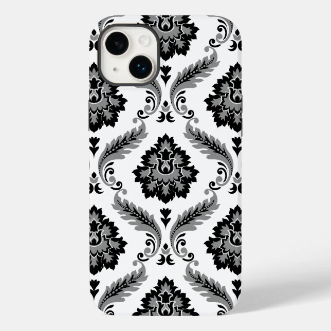 Padrão Rococó Damask Cinza Preto Branco (Verso)