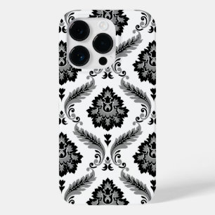 Padrão Rococó Damask Cinza Preto Branco