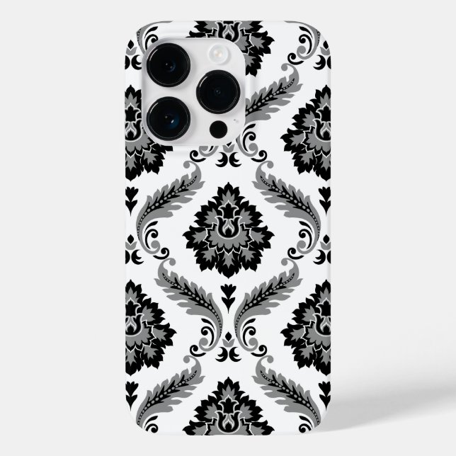Padrão Rococó Damask Cinza Preto Branco (Verso)