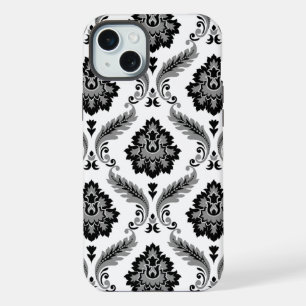 Padrão Rococó Damask Cinza Preto Branco