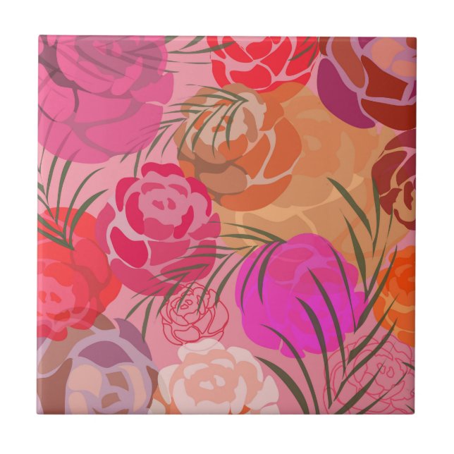 Padrão rosa com flores e plantas (Frente)