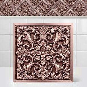 Padrão Rosa Dourado Relevo Damask Vitoriano