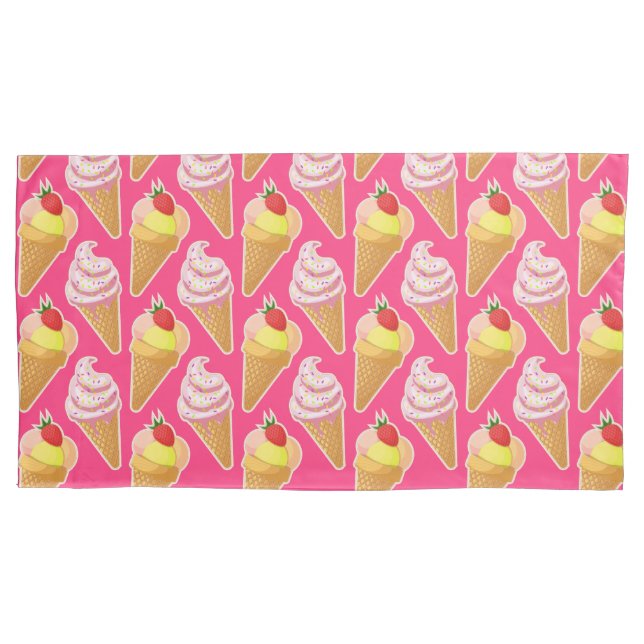 Padrão rosa Kawaii com sorvete de morango (Frente-Esquerda)