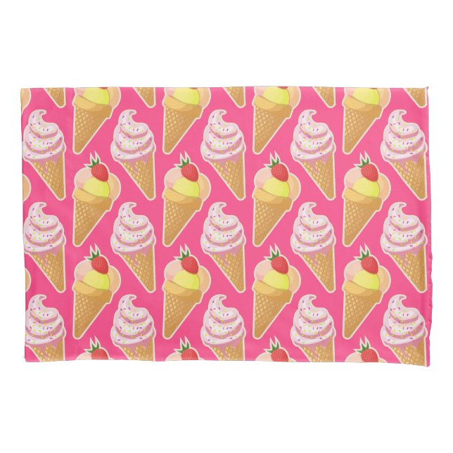 Padrão rosa Kawaii com sorvete de morango (Frente-Esquerda)