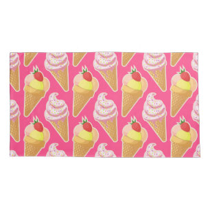 Padrão rosa Kawaii com sorvete de morango