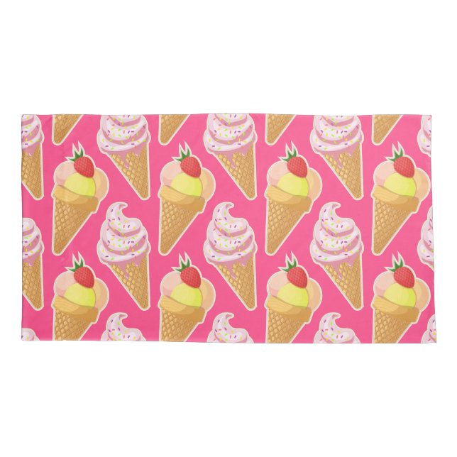 Padrão rosa Kawaii com sorvete de morango (Verso)