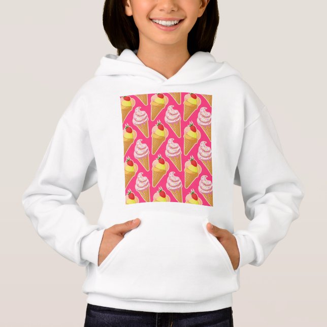 Padrão rosa Kawaii com sorvete de morango (Frente)