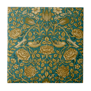 Padrão Rosa Tudor William Morris Azul Dourado