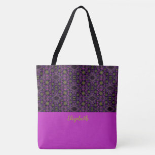 Padrão Roxo Divertido Monograma Tote Bag