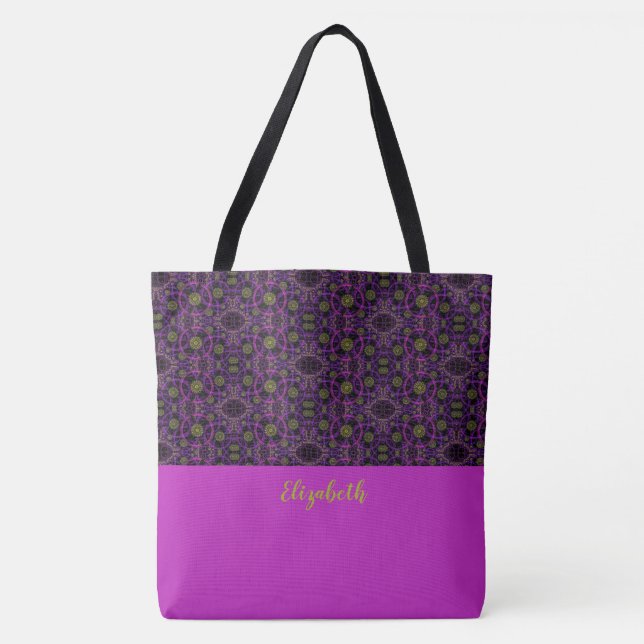 Padrão Roxo Divertido Monograma Tote Bag (Frente)