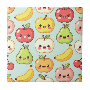Padrão Sem Costura de Frutas Kawaii Desenho Animad