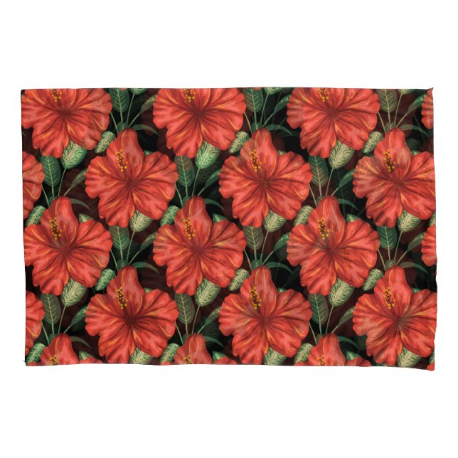 Padrão sem costura Flores vermelhas tropicais Folh (Frente-Esquerda)