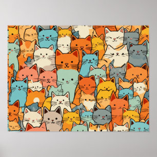 Padrão sem costura - Gatos Kawaii Poster