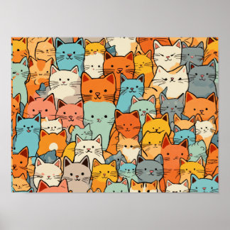 Padrão sem costura - Gatos Kawaii Poster