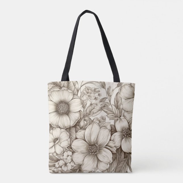 Padrão Sepia Floral Vintage (13) Tote Bag (Verso)