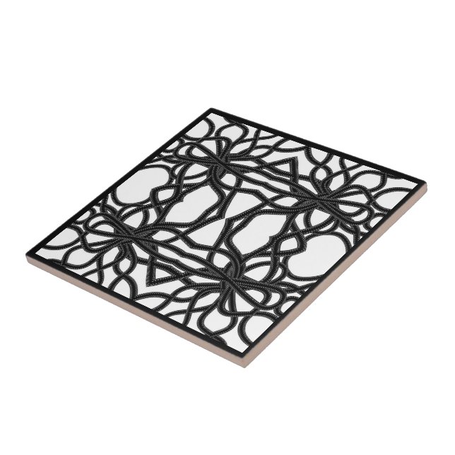 Padrão Simétrico Curvo Preto em Branco com Amarraç (Lateral)