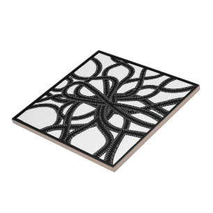 Padrão Simétrico Curvo Preto em Branco com Atadura