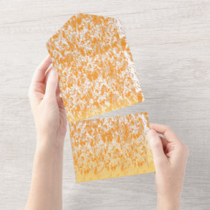 Padrão têxtil com laranja vibrante e dourado