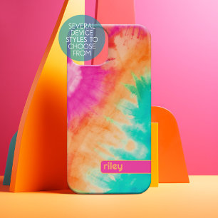 Padrão Tie Dye Rosa Quente Laranja Azul Teal - nom