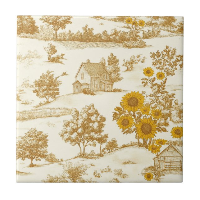 Padrão Toile do Campo de Girassóis Rústicos Dourad (Frente)