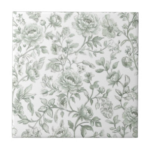 Padrão Toile Floral Verde Salvia Vintage 