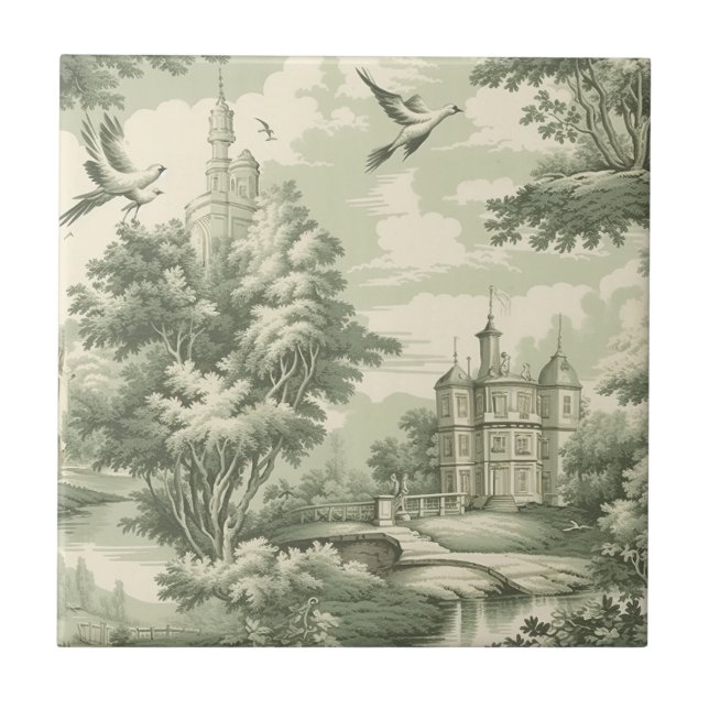 Padrão Toile Verde Francês Histórico Cênico (Frente)