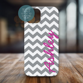 Padrão Trendy Chevron com nome - cinza rosa