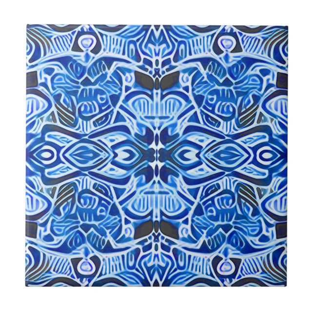 Padrão Tribal Batik em Azul e Branco Indigo (Frente)