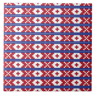 Padrão tribal de arte vermelha, azul e folhada br