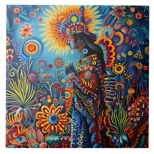 Padrão Tribal de Huichol, Abstrato, vibrante (Frente)