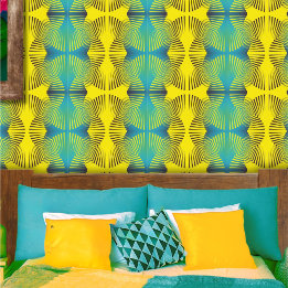 Padrão Tropical Abstrato Verde Amarelo Brilhante