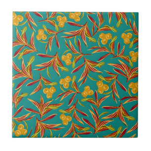 Padrão Tropical com Folhas Vermelhas e Amarelas