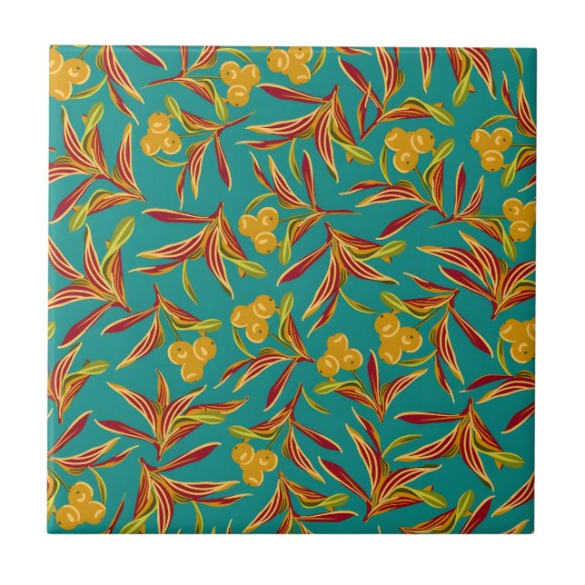 Padrão Tropical com Folhas Vermelhas e Amarelas (Frente)