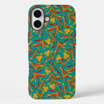 Padrão Tropical com Folhas Vermelhas e Amarelas