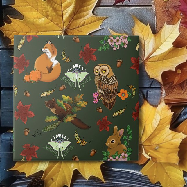 Padrão Verde de Animais da Floresta de Outono (Criador carregado)