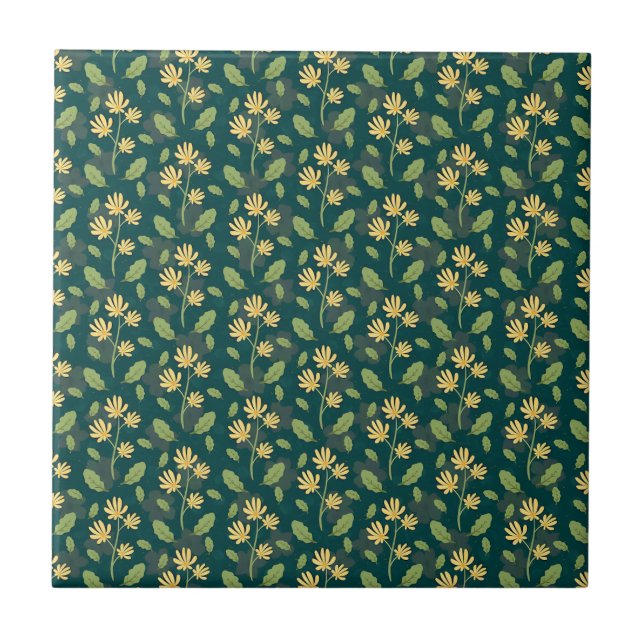 Padrão Verde Vibrante com Flores e Folhas Amarelas (Frente)