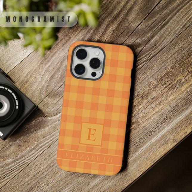 Padrão Verificado Amarelo Claro Laranja Escuro Per (Custom Dark Orange Light Yellow Checkered Pattern iPhone Case)