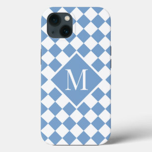 Padrão Verificado de Branco Azul Claro Monograma