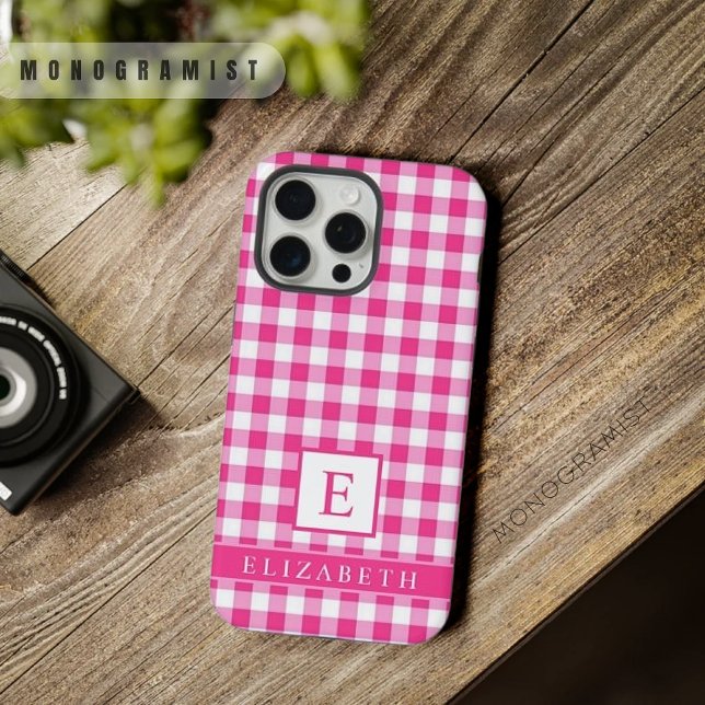 Padrão Verificado de Branco Cor-de-Rosa Escuro Per (Custom Bright Pink White Checkered Pattern iPhone Case
)