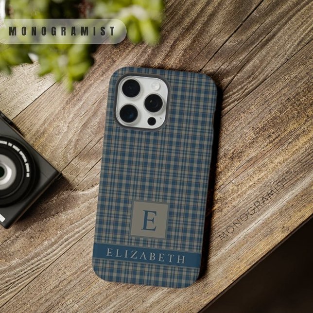Padrão Verificado de Cinza Clara Escuro Azul Perso (Custom Light Grey Dark Blue Checkered Pattern iPhone Case
)