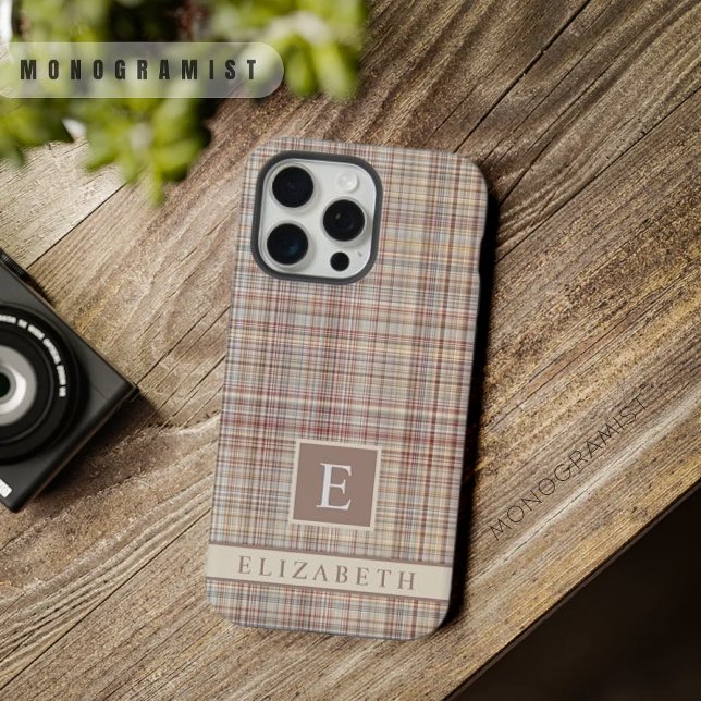 Padrão Verificado de Cor de Rosa Castanho Personal (Custom Brown Grey Pink Checkered Pattern iPhone Case)