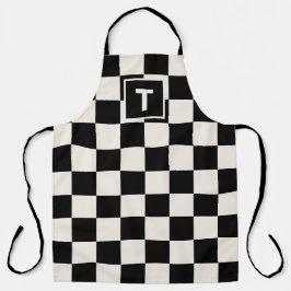 Padrão Verificado de Creme Preto Monograma Negrito