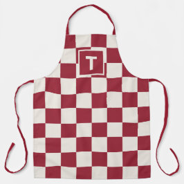 Padrão Verificado de Creme Vermelho Escuro Monogra