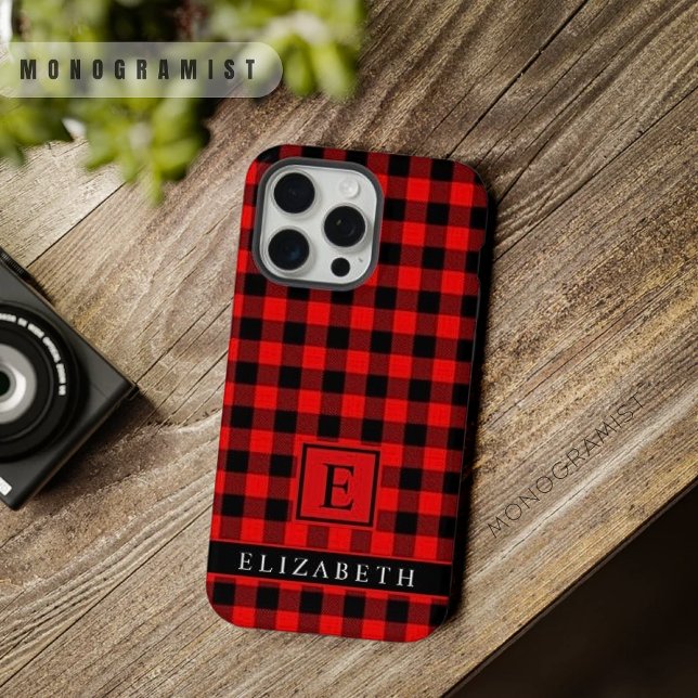 Padrão Verificado de Vermelho Negro Brilhante Pers (Customizable Black Bright Red Checkered Pattern iPhone Case)