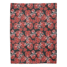 Padrão Vermelho E Preto - Geckos E Folhas