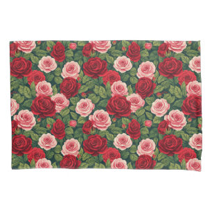 Padrão Vibrante de Rosas com Rosas Vermelhas e Ros