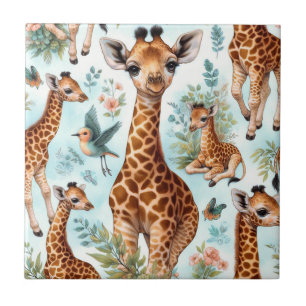 Padrão Vintage Cute Baby Giraffe